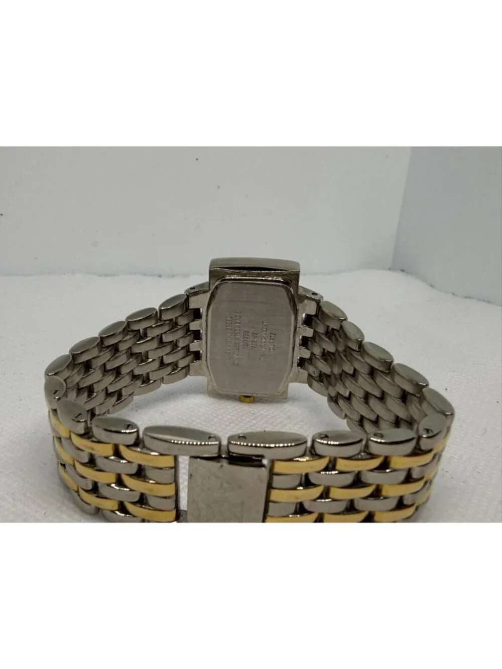 Anne Klein Diamond Ladies Two-Tone Rectangular Bracelet Watch Silver Dial 1072S3